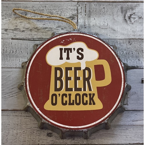Beer Kitchen "It's Beer O'Clock" Bottle‎ Cap Tin Metal Sign - Picture 1 of 6
